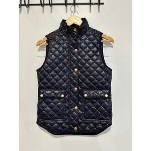 J.Crew Quilted Shiny Down Puffer Field Vest Navy Blue Womens XXS Layering